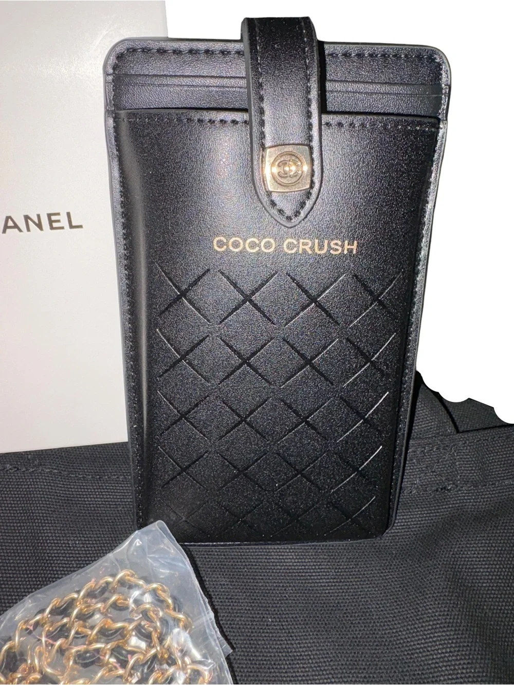 Coco Crush Chanel Perfume Phone Pouch Crossbody & Tote with Gold Accents & Decal